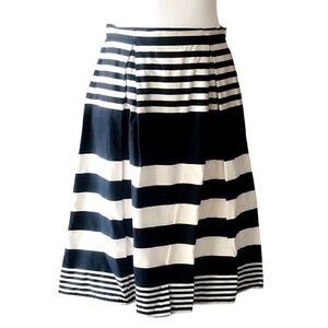 Moda at George Black White Striped Midi Skirt UK 10 US 8 Cotton Ruffled Good